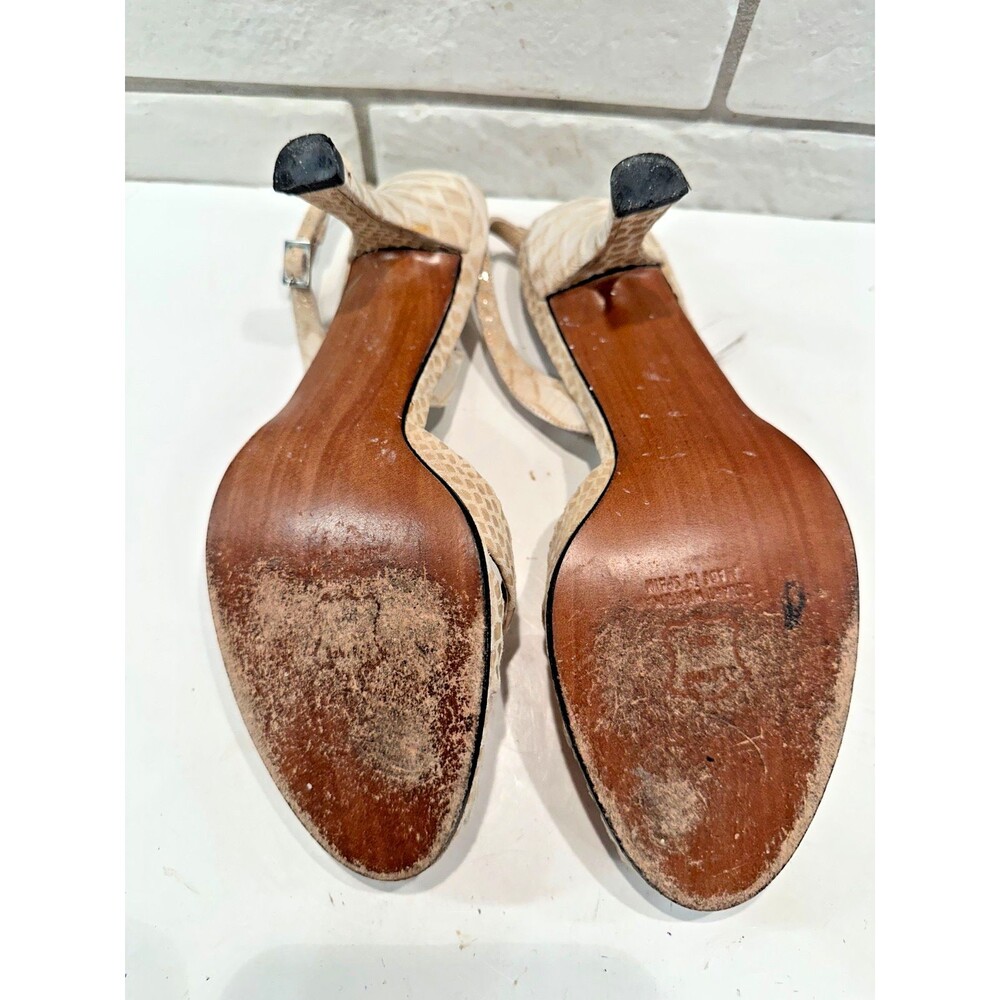 Stuart Weitzman Women's Snakeskin Print Peep Toe Slingback Heels Beige Size 6 M‎ - Picture 8 of 10